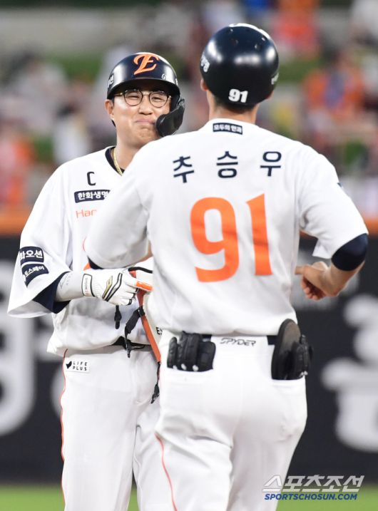 8일 대전 한화생명 볼파크에서 열린 한화와 KIA의 경기. 3회말 1사 만루. 3타점 2루타를 날린 한화 채은성. 대전=송정헌 기자songs@sportschosun.com/2025.07.08/