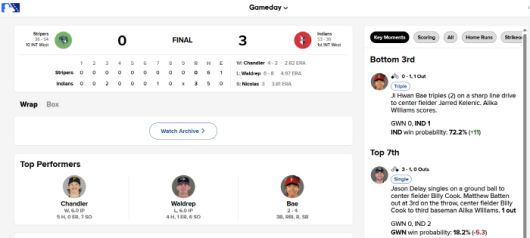 MilB 게임데이 화면 캡쳐