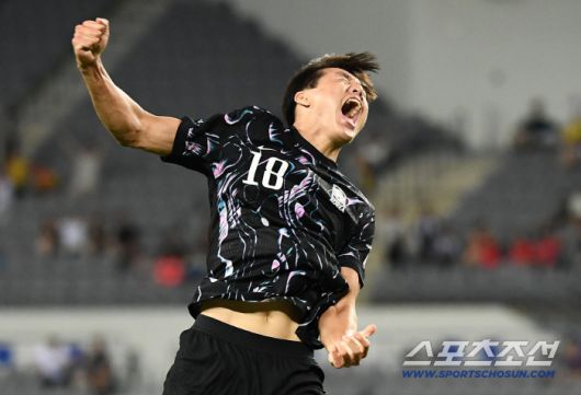 11일 오후 경기도 용인미르스타디움에서 열린 E-1 챔피언십(동아시안컵) 한국과 홍콩의 경기. 이호재가 추가골을 넣은 후 환호하고 있다. 용인=정재근 기자 cjg@sportschosun.com/2025.7.11/