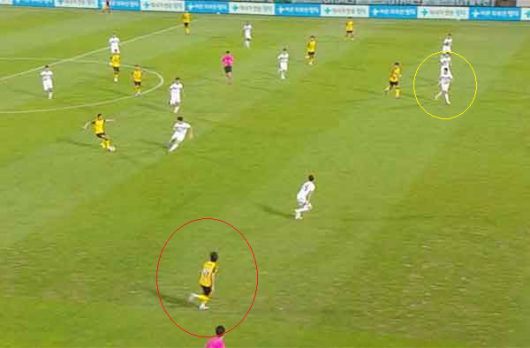 전남-천안시티전 논란의 장면. 중계화면