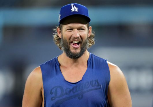 Los Angeles Dodgers pitcher Clayton Kershaw laughs during World Series baseball batting practice World Series in Toronto, Thursday, Oct. 30, 2025. (Nathan Denette/The Canadian Press via AP) MANDATORY CREDIT  <저작권자(c) 연합뉴스, 무단 전재-재배포, AI 학습 및 활용 금지>