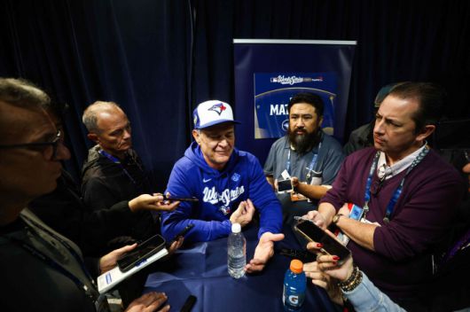 TORONTO, CANADA - OCTOBER 23: Bench Coach for the Toronto Blue Jays Don Mattingly speaks to media during World Series Workout Day ahead of Game 1 of the World Series at Rogers Centre on October 23, 2025 in Toronto, Ontario, Canada.   Cole Burston/Getty Images/AFP (Photo by Cole Burston / GETTY IMAGES NORTH AMERICA / Getty Images via AFP)        <저작권자(c) 연합뉴스, 무단 전재-재배포, AI 학습 및 활용 금지>