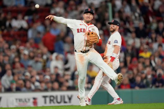 FILE - Boston Red Sox third baseman Alex Bregman throws late to first on a single by Athletics Jacob Wilson in the sixth inning of a baseball game, Sept. 16, 2025, in Boston. (AP Photo/Robert F. Bukaty, File) FILE PHOTO  <저작권자(c) 연합뉴스, 무단 전재-재배포, AI 학습 및 활용 금지>