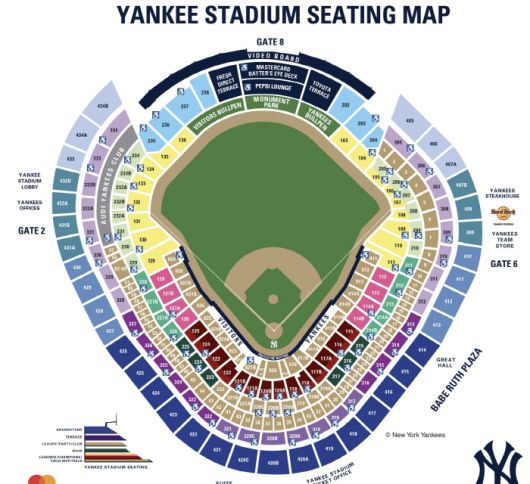 양키스타디움 좌석도. 홈에서 우측 펜스 거리가 짧은 구장이다. 사진=MLB.com