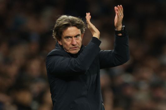 Tottenham Hotspur's Danish head coach Thomas Frank gestures on the touchline during the UEFA Champions League football league stage match between Tottenham Hotspur and Borussia Dortmund at the Tottenham Hotspur Stadium in London, on January 20, 2026. (Photo by Adrian Dennis / AFP)        <저작권자(c) 연합뉴스, 무단 전재-재배포, AI 학습 및 활용 금지>