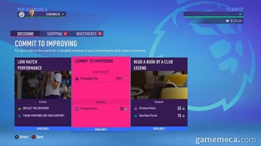▲ 경기장 밖 활동으로도 성격 포인트를 얻는다 (사진출처: 트레일러 영상 갈무리)
