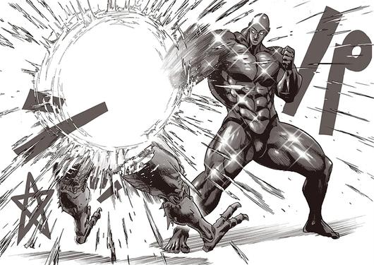 ▲ 마찬가지로 검은 피부 근육질 거구 대머리인 쿠로비카리. 옷만 바꿔 입으면 사실상 동일인물 수준이다 (사진출처: onepunchman.fandom.com/wiki)