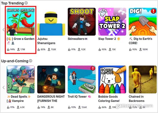 ▲ 인기 순위 1위를 유지 중인 그로우 어 가든 (사진출처: 로블록스 공식 홈페이지 갈무리)