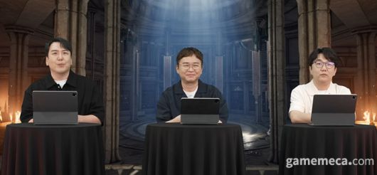 ▲ 왼쪽부터 소인섭 사업 실장, 백승옥 개발 총괄, 김남준 개발 PD (사진출처: 아이온 2 공식 유튜브 영상 갈무리);