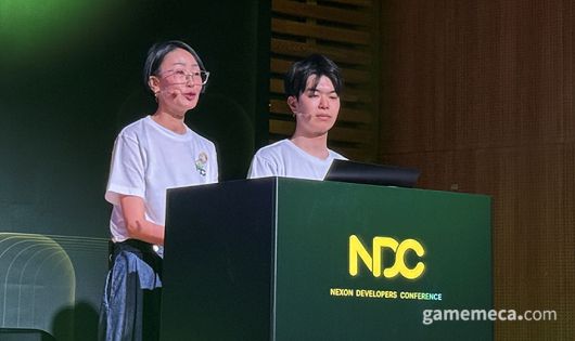 ▲;넥슨 재팬 MS사업그룹 오주희 MS마케팅팀 리더(좌)와 스즈키 소우타 키노코짱 디렉터 (우) (사진: 게임메카 촬영)