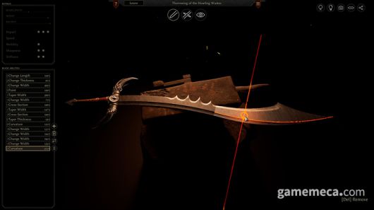 ▲ 만곡도 제작, 검의 휘는 정도를 바꾼다 (사진출처: 스팀)