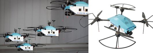 대한항공 ‘군집드론 활용 기체검사 솔루션’ 행사에서 시연 중인 드론의 모습.