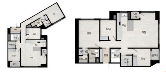 △ 전용 92㎡ A타입(좌), C타입(우) 평면도