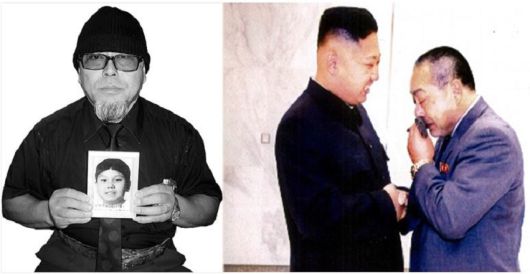 김정은의 9살때 사진을 들고 있는 후지모토 겐지(좌)/ 2012년 김정은과 재회한 후지모토 겐지(우)/ 사진=허난상보(河南商 )