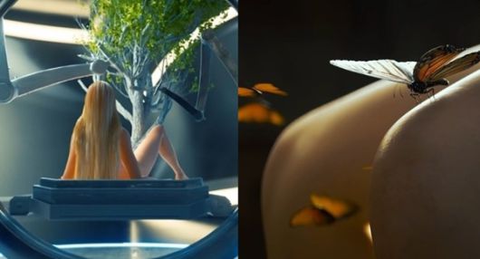 마돈나 3D 아바타가 나무(왼쪽)와 나비를 낳는 NFT. 사진| 슈퍼레어 캡처