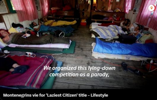 몬테네그로 북부에서 개최된 ‘게으름 대회’ 20일째에 접어들었다. 사진은 대회 참가자들이 누워있는 모습. [사진 출처 = 로이터 X 캡처]