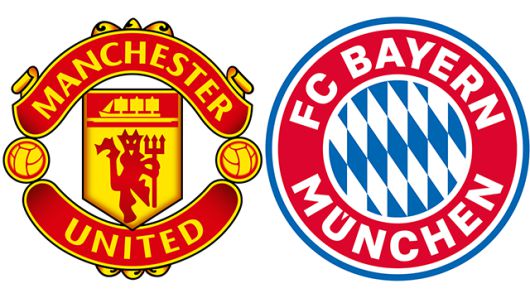 맨체스터 유나이티드(왼쪽), 바이에른 뮌헨 프로축구단 로고