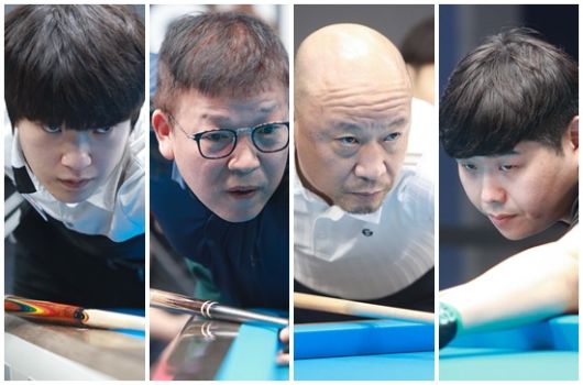 22일 큐스쿨 2라운드 이틀째 경기에서 1부투어에 합류한 (왼쪽부터) 김태관 최재동 정해명 백찬현.  (사진=PBA)