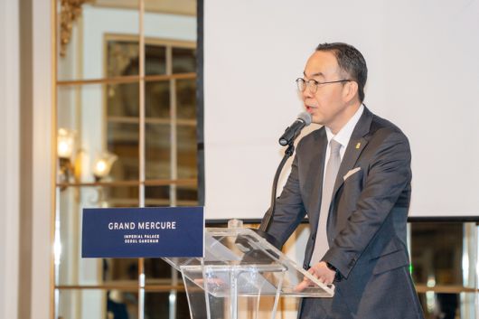 인사말을 하고 있는 유준재 (주)태승이십일 대표 / 사진=그랜드 머큐어 임피리얼 팰리스 서울 강남