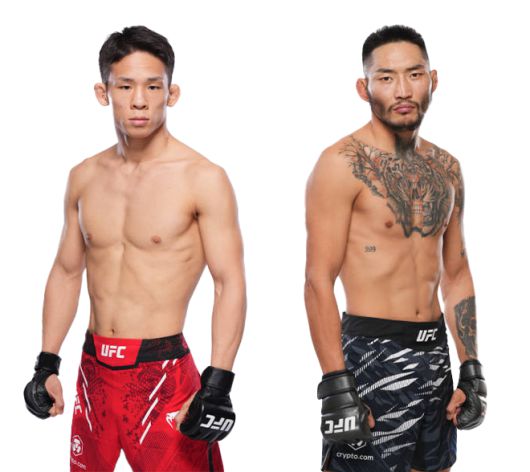 Road to UFC 시즌1 플라이급 토너먼트 우승자 박현성(왼쪽), Road to UFC 시즌2 원매치 출신 냠자르갈 트멘뎀베렐. 사진=TKO