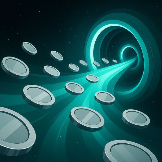 국내 가상자산거래소에 있던 스테이블 코인이 해외 가상자산 거래소로 이동하는 이미지를 상상해 만들었어요. 꼭 블랙홀에 빨려들어가는 것 같지 않나요? | 이미지: ChatGPT로 제작