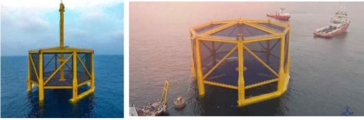 중국이 지난 2018년 서해 잠정조치수역(PMZ)에 심해 어업 양식 시설이라며 일방적으로 설치한 부유식 구조물인 선란 1호. [사진=엄태영 국민의힘 의원실, 연합뉴스]