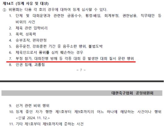 대한축구협회 공정위원회 규정 제14조. 사진=대한축구협회