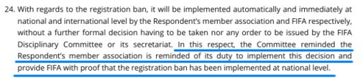 FIFA 징계위원회 결정문의 일부. 사진=FIFA 징계위원회 결정문 캡처