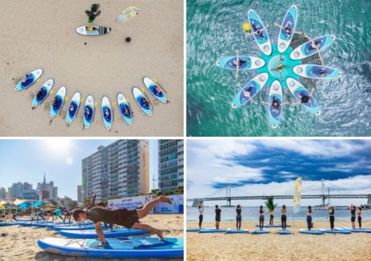 광안리 해변에서 진행하는 SUP 요가 / 사진=크레이지서퍼스