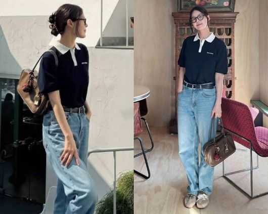 한지혜가 티셔츠와 청바지 한 벌로 ‘고급스러움’을 입었다.사진=한지혜 SNS