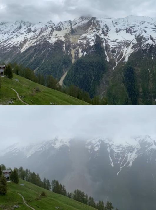 산사태 발생 전(위)과 후. [사진 = 유튜브 ‘Pomona Media’]