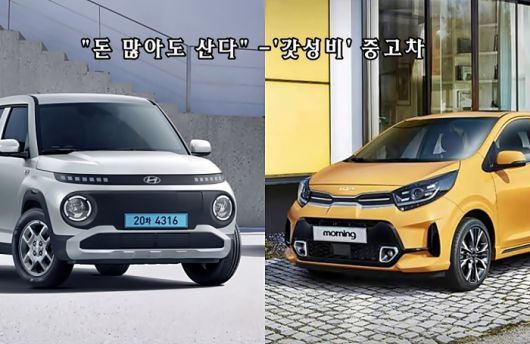 중고차 시장에서 인기높은 캐스퍼 일렉트릭(왼쪽)과 모닝[사진출처=현대차, 기아/편집=최기성 매경 디지털뉴스룸 기자]