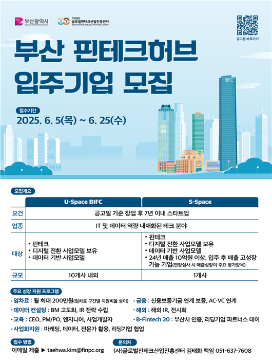 부산 핀테크 허브 입주기업 모집 포스터 [부산시]