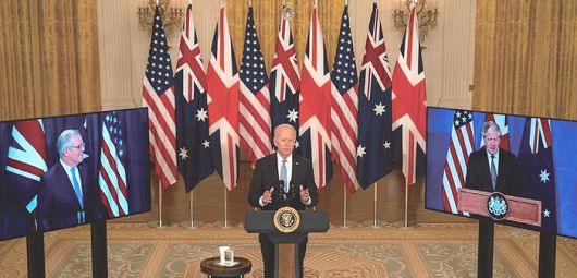 2021년 9월 15일 오커스 창설을 알리며 조 바이든 미국 대통령이 연설하는 모습. <주호주 미국대사관>