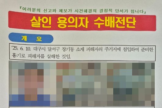 경찰이 배포한 대구 스토킹 살인사건 용의자 수배 전단. [사진 = 온라인커뮤니티]