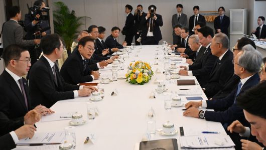 이재명 대통령이 13일 서울 용산 대통령실청사에서 열린 6경제단체와 기업인 간담회에서 발언하고 있다.2025.06.13. [대통령실사진기자단 김호영 기자]