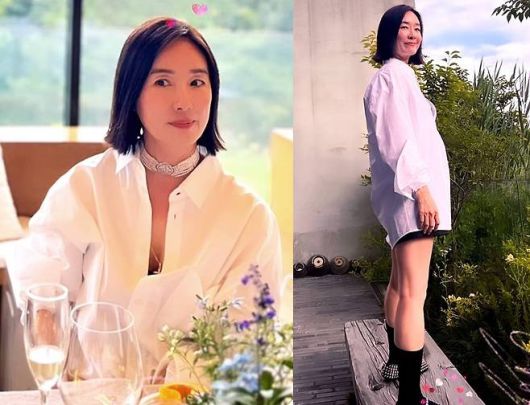 오연수가 흰 셔츠 하나만으로 하의실종룩의 정석을 선보였다.사진=오연수 SNS