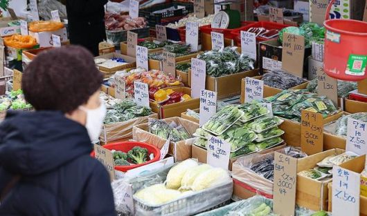 서울 시내 한 전통시장에서 이용객들이 농산물을 살펴보고 있다. [사진 = 연합뉴스]