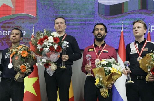 시상대에 선 입상자들. (왼쪽부터) 준우승 트란, 우승 멕스, 공동3위 사메 시돔, 글렌 호프만. (사진=SOOP)