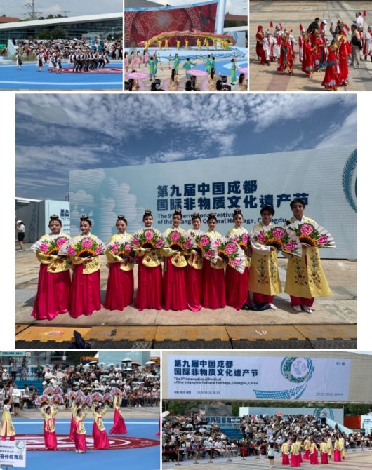 2025 청두 국제 무형문화유산 축제에서 부채춤을 선보인 부산 브니엘예술중학교 학생들 / 사진=홍지연 여행+ 기자