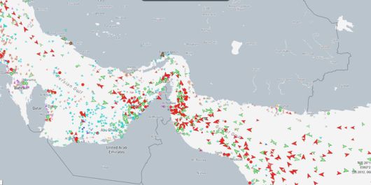 23일 호르무즈 해협의 선박 물동 그림 [사진 = 마린트래픽닷컴]