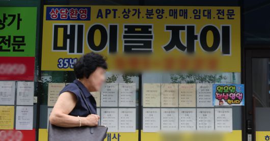 정부가 28일부터 6억원 이상 주택담보대출을 금지하는 초고강도 대출 규제를 시행하면서 서울 아파트의 74%가량이 대출액 감소가 불가피해졌다는 분석이 나와 혼란이 예상된다. 사진은 내일부터 입주가 시작되는 서초메이플 자이 분양 관련 문의가 붙은 부동산 앞으로 한 시민이 지나가고 있다. [이승환 기자]