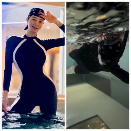 김혜수가 ‘시그널2’ 촬영을 앞두고 수영장 안에서 포착된 모습으로 시선을 사로잡았다.사진=김혜수 SNS