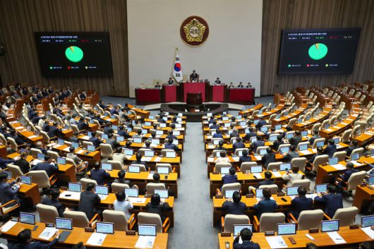우원식 국회의장이 4일 오후 서울 여의도 국회에서 열린 제426회국회(임시회) 제5차 본회의에서 2025년도 제2회 추가경정예산안 통과를 알리고 있다. 2025.7.4 [사진 = 뉴스1]