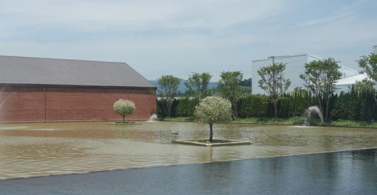 포프리 본사 로비에서 밖으로 보이는 연못.