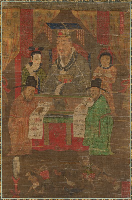 시왕 중 대표적인 지옥왕인 염라왕이 주관하는 지옥 묘사한 장면. 염라왕이 쓴 면류관에 북두칠성이 그려져 있다.