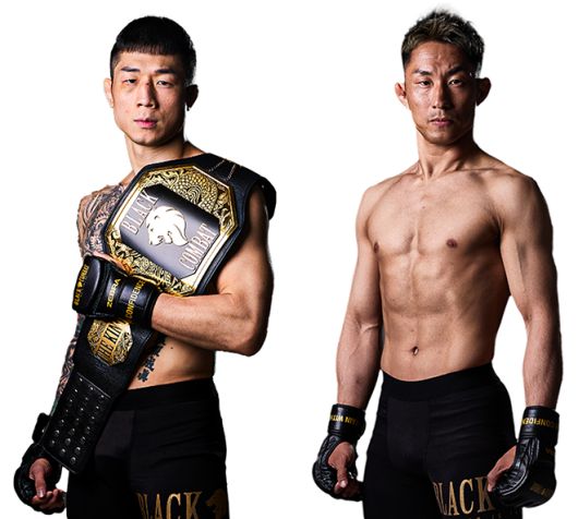 왼쪽부터 제3대 블랙컴뱃 밴텀급 챔피언 ‘투신’ 김재웅, 블랙컴뱃 밴텀급 공식랭킹 1위 ‘무사’ 다케나카 다이치. 사진=이데아 파라곤