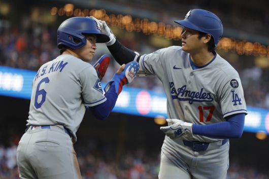 김혜성은 오타니의 홈런으로 함께 홈을 밟았다. 사진= EPA= 연합뉴스 제공