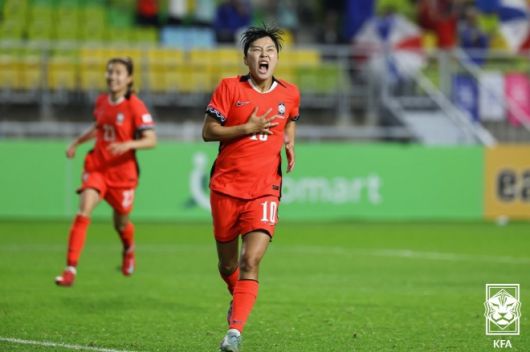 지소연이 결승골을 터뜨린 뒤 기뻐하고 있다. 사진=대한축구협회