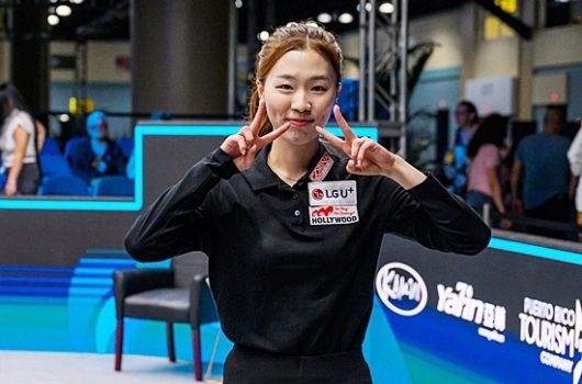 서서아가 인도네시아인터내셔널10볼 오픈 준결승에서 필리핀의 체즈카 센테노를 물리치고 중국의 장무얀과 우승을 다툰다. 사진은 2024년 세계여자10볼 준결승에서 센테노를 물리치고 기뻐하는 서서아. (사진=Predator pro billiard series)